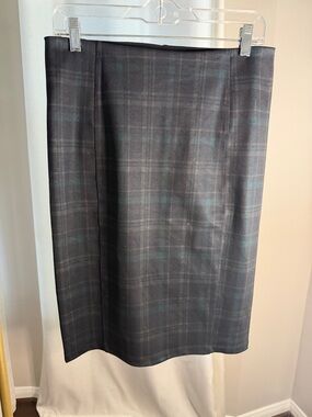 Liverpool Plaid Pencil Skirt in Charcoal and Teal